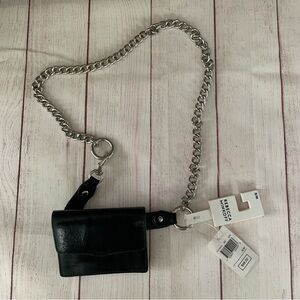 Rebecca Minkoff Black Leather Wallet With Silver Chain Crossbody Size S/M NEW